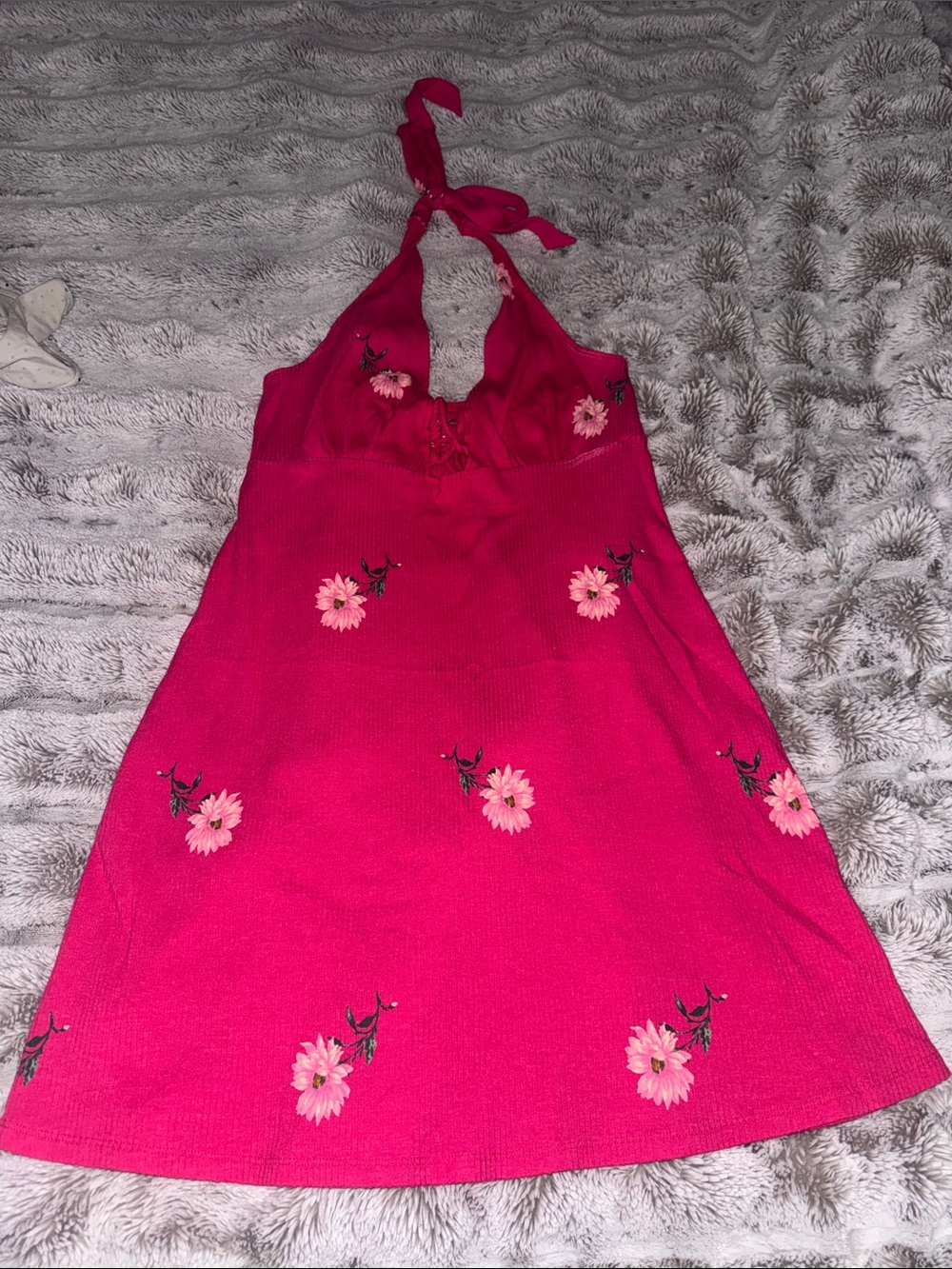 American Eagle Outfitters Hot Pink Floral Halter Dress